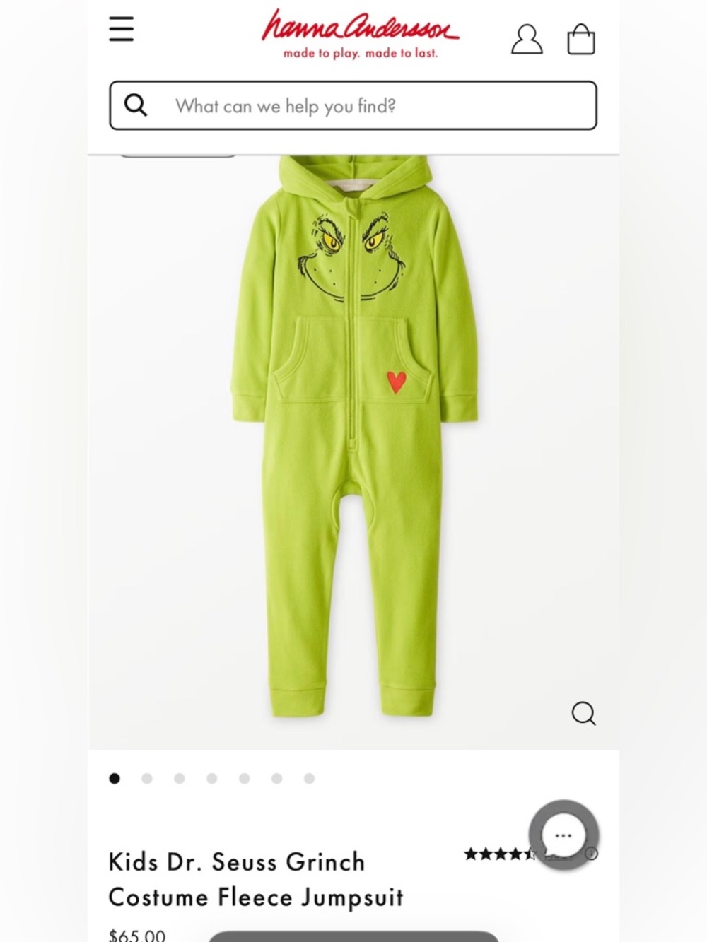 Hanna Andersson “The Grinch” kids size XL Onesie